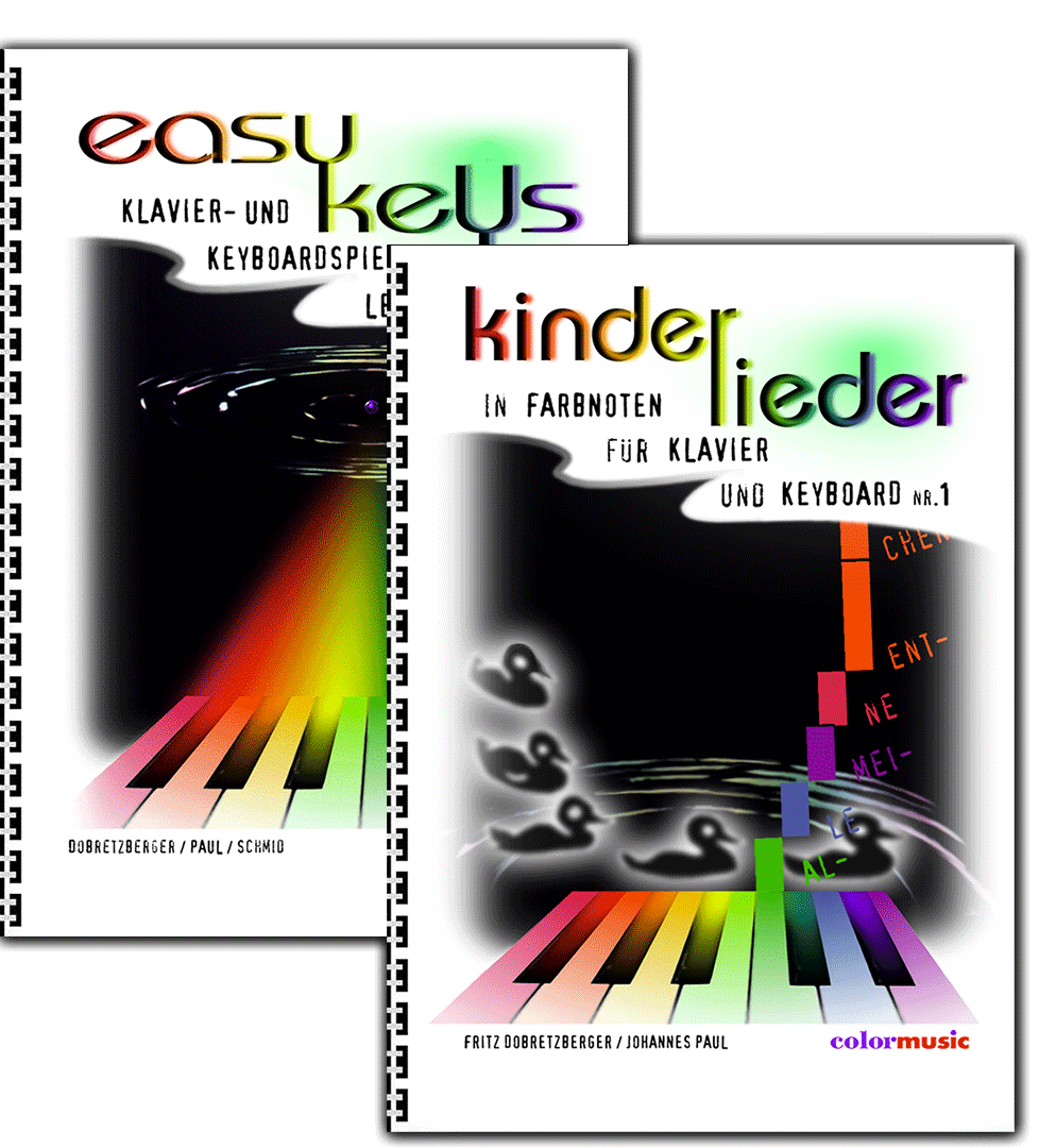 SET of 2 COLOR PIANO BOOKS "easy keys" + kinderlieder"
