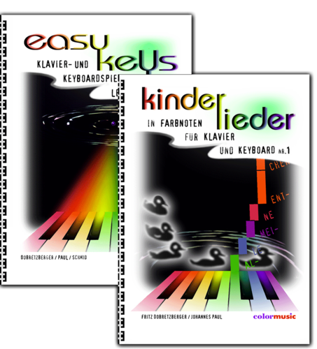 SET of 2 COLOR PIANO BOOKS "easy keys" + kinderlieder"